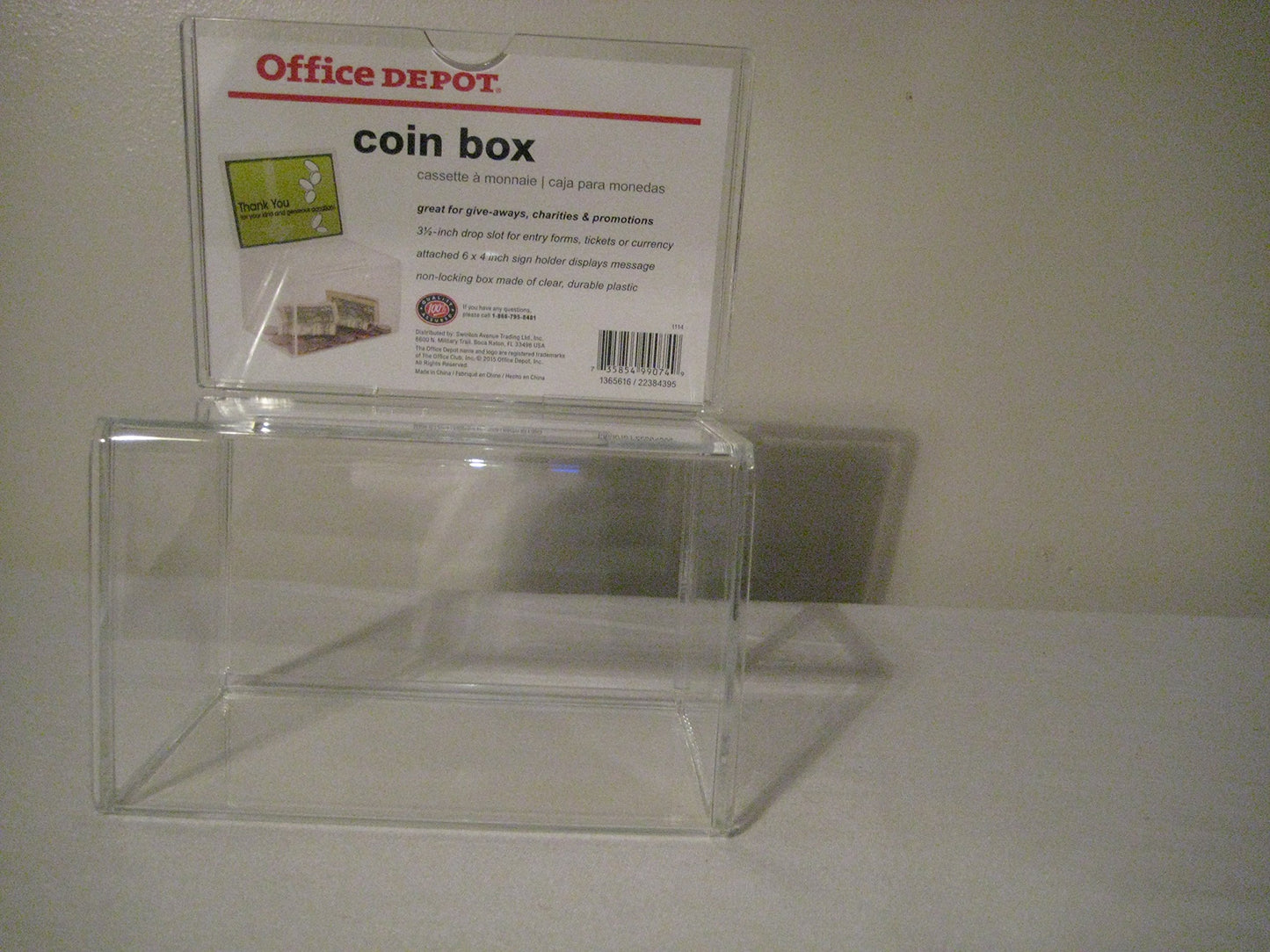 Office Depot Ballot/Coin Box, 8-1/8H x 6W x 4-3/8D, Clear