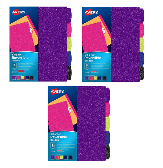 Avery 24928 5-Tab Set Big Tab Reversible Fashion Dividers Assorted Colors