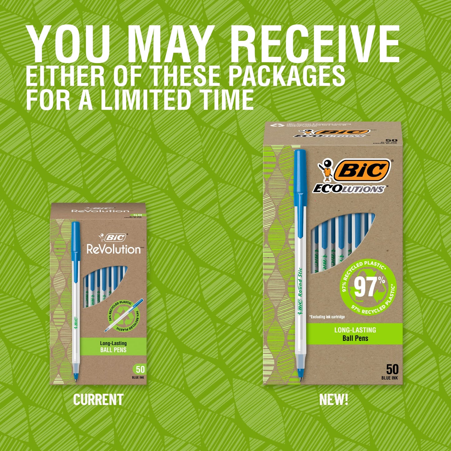 BIC Ecolutions Round Stic Ballpoint Pens, Medium Point (1.0mm), 200-Count Pack, Blue Ink Pens Made from 97% Recycled Plastic