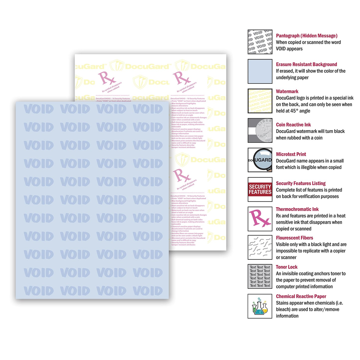 DocuGard Premier Medical Security Paper for Printing Prescriptions and Preventing Fraud, CMS Approved, 10 Security Features, Laser and Inkjet Safe, Blue, 8.5 x 11, 24 lb., 2500 Sheets (04543C)
