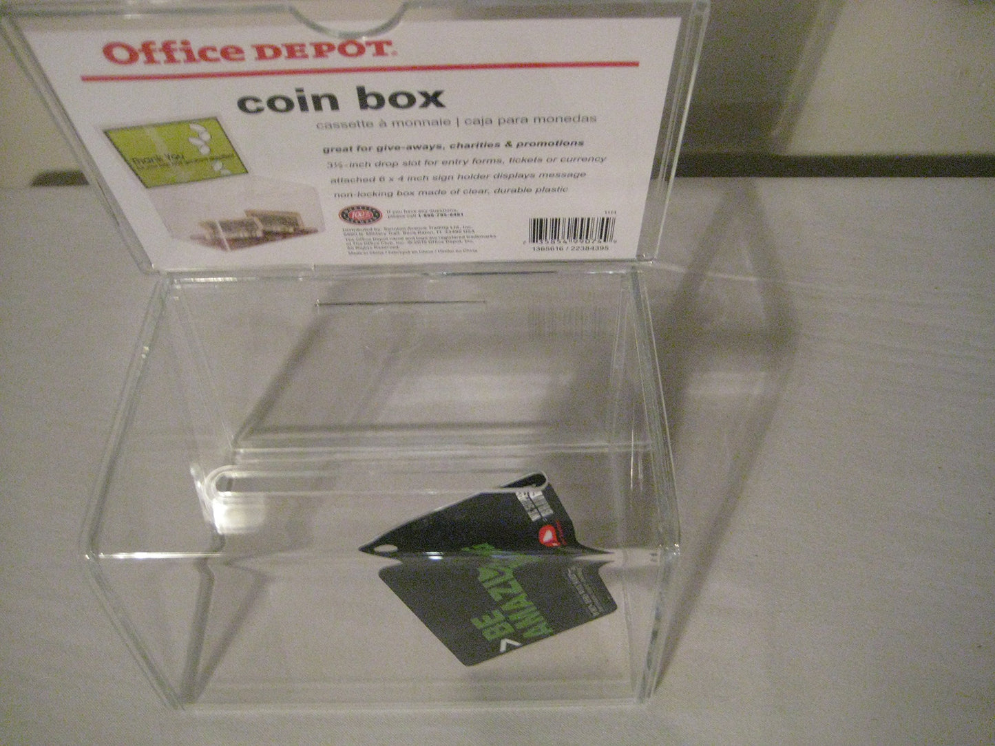 Office Depot Ballot/Coin Box, 8-1/8H x 6W x 4-3/8D, Clear