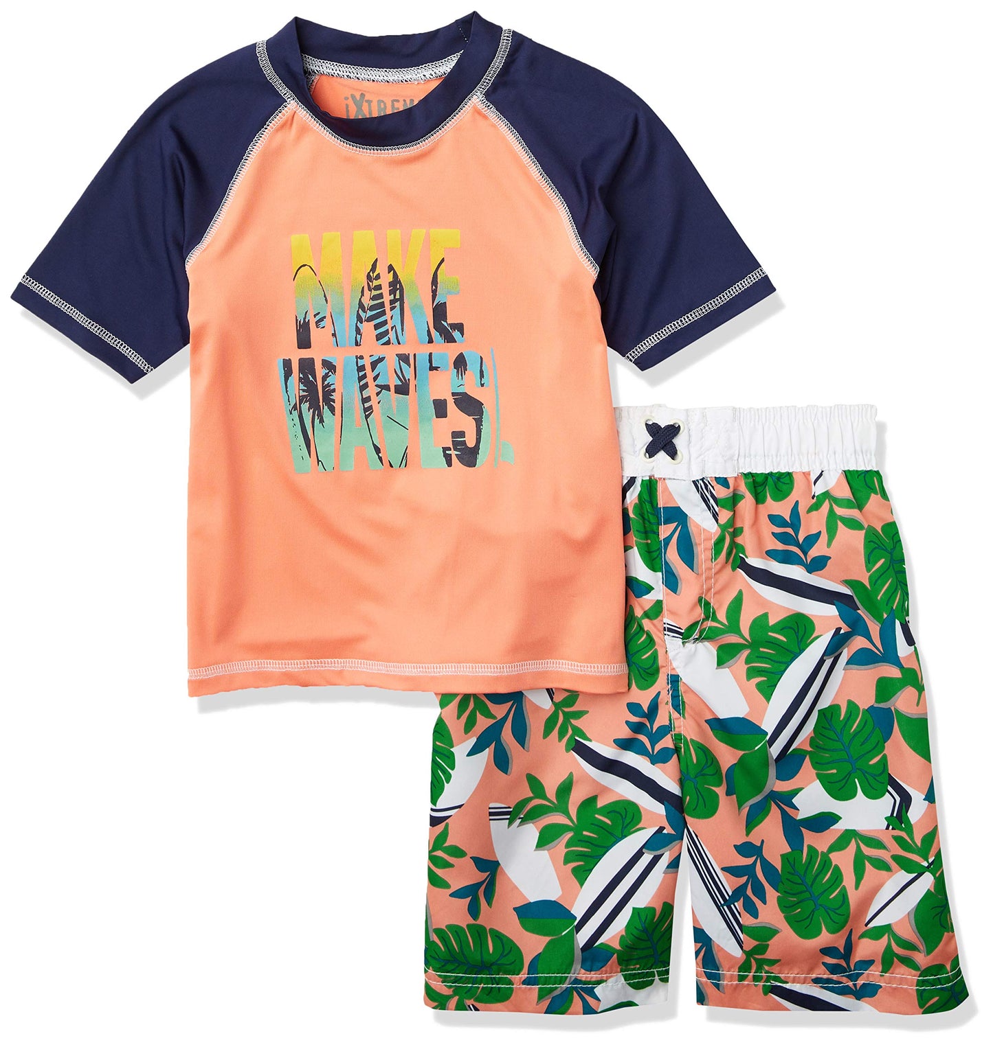 iXtreme Boys' Printed Two Piece Rashguard Sets, Peach, 4T