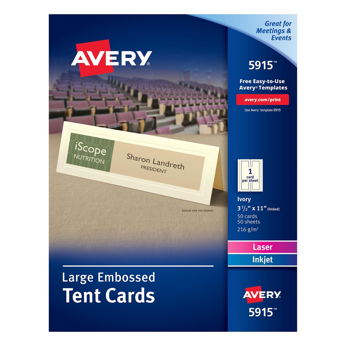 Avery Printable Large Tent Cards, 3.5� x 11�, Ivory with Embossed Border, 50 Blank Place Cards for Laser or Inkjet Printers (05915)