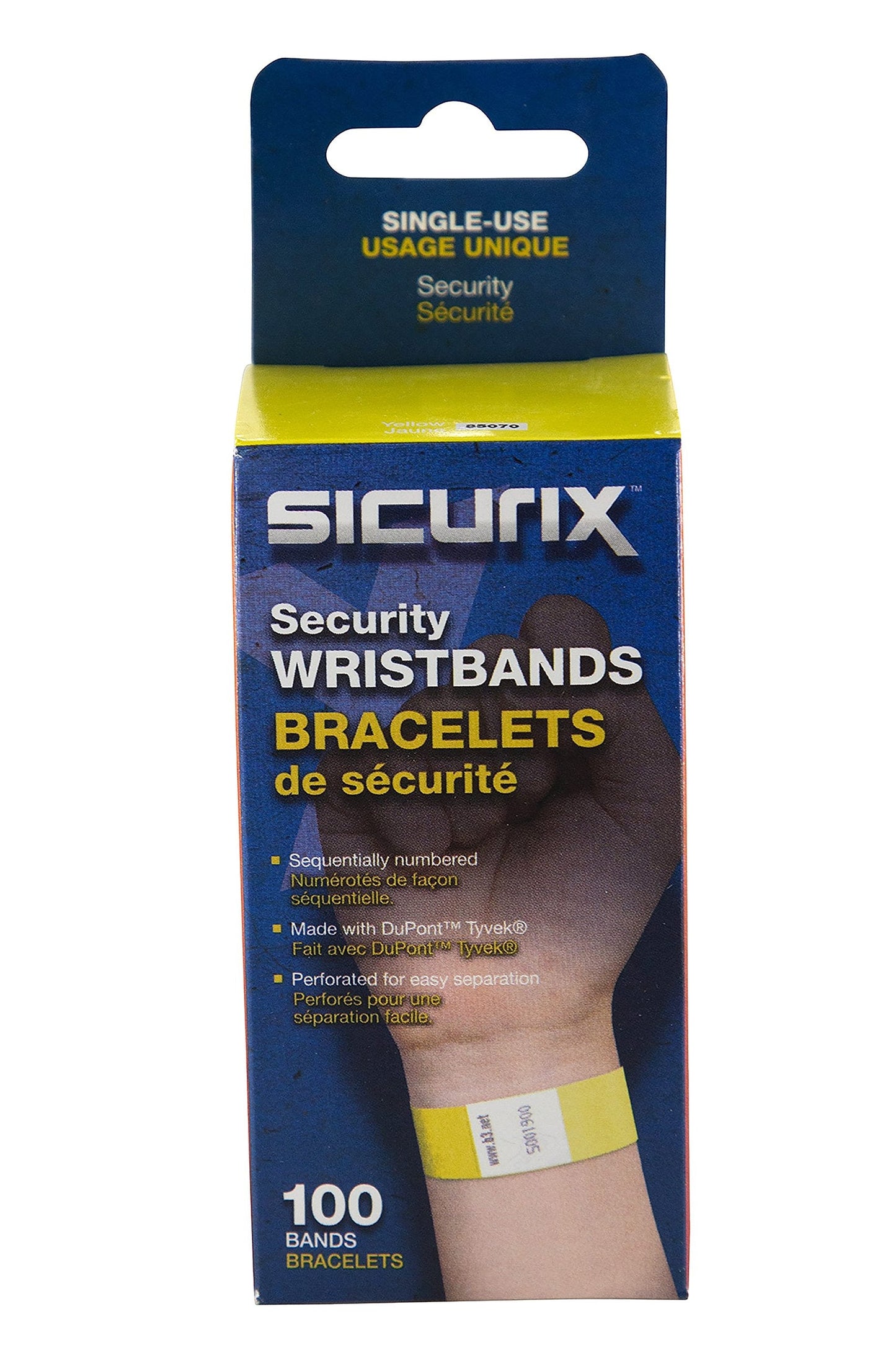 SICURIX Security Wrist Bands - Waterproof & Sequentially Numbered for Events, Parties, and Admission Control | Yellow, (100/pk, Pack of 3)