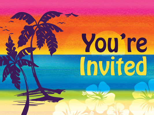 Creative Converting 8 Count Postcard Style Party Invitations, Luau Aloha Summer