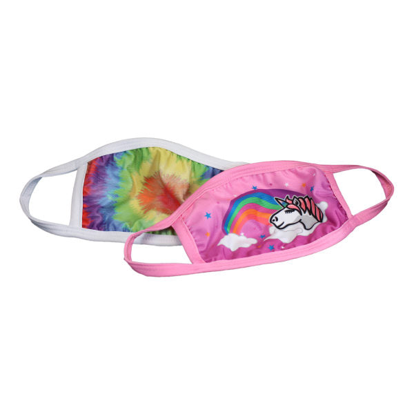 Washable Kids Face Masks, Unicorn And Tie-Dye Print, Pack Of 2