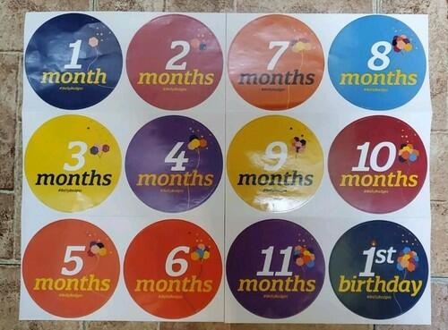 Baby Belly Stickers, Badges, Stickers, Multi color, Set for 12 Month New