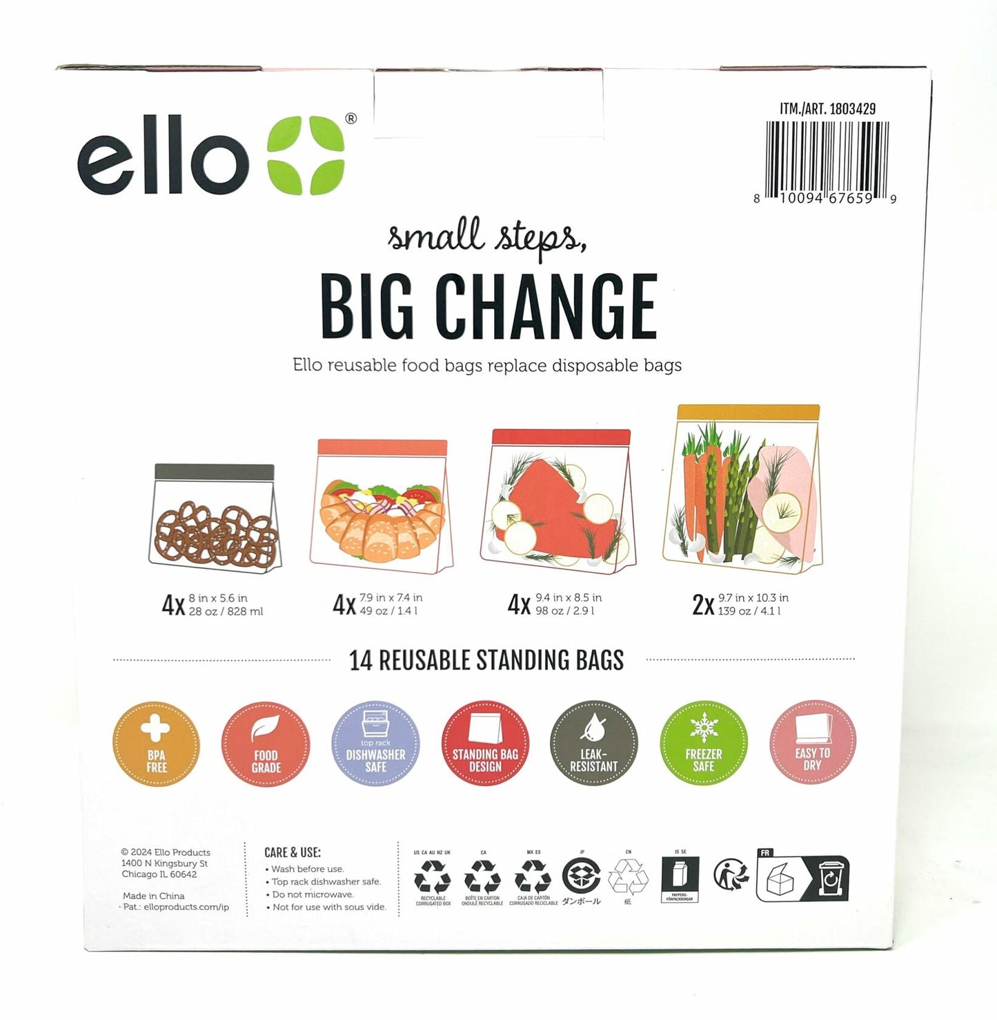 Ello Reusable Food Storage Bags - 14 Pieces