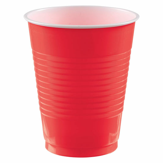 Amscan Go Brightly Plastic Cups, 18 Oz, Red, Pack Of 16 Cups