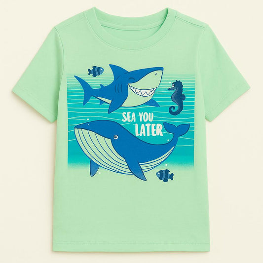 Carter's Baby Boys Cute Sea You Later Animals Cotton Blend Short Sleeve Shirt 2T