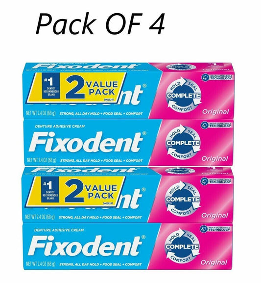 Fixodent Complete Denture Adhesive Cream, Original 2.40 OZ Each Pack of 4
