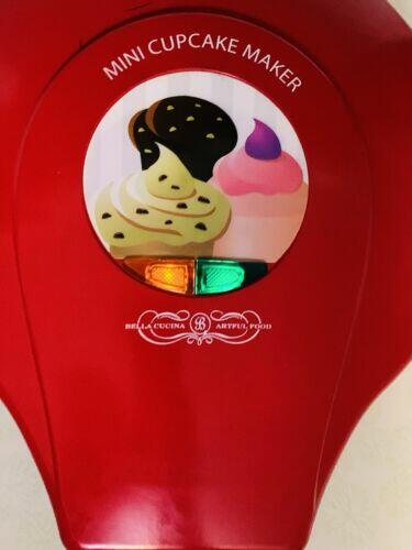 Bella Cucina Mini Cupcake Maker Model #13465 Red 760 Watts Non Stick Tested