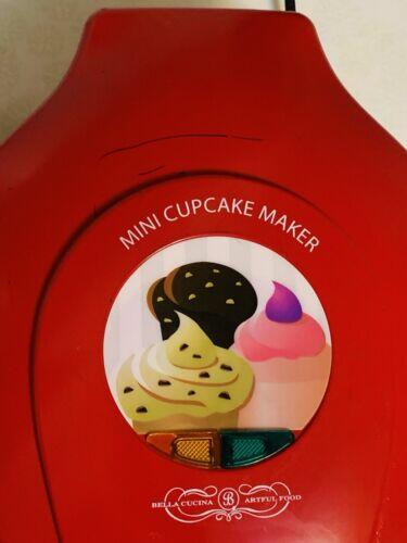Bella Cucina Mini Cupcake Maker Model #13465 Red 760 Watts Non Stick Tested