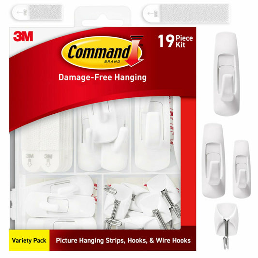 Command Variety Pack, Including 10 Pairs of Picture Hanging Strips, 6 Wire Hooks and 8 Utility Hooks for Hanging, Organization and Storage, Damage Free Hanging Up to 19 Items, 1 Kit
