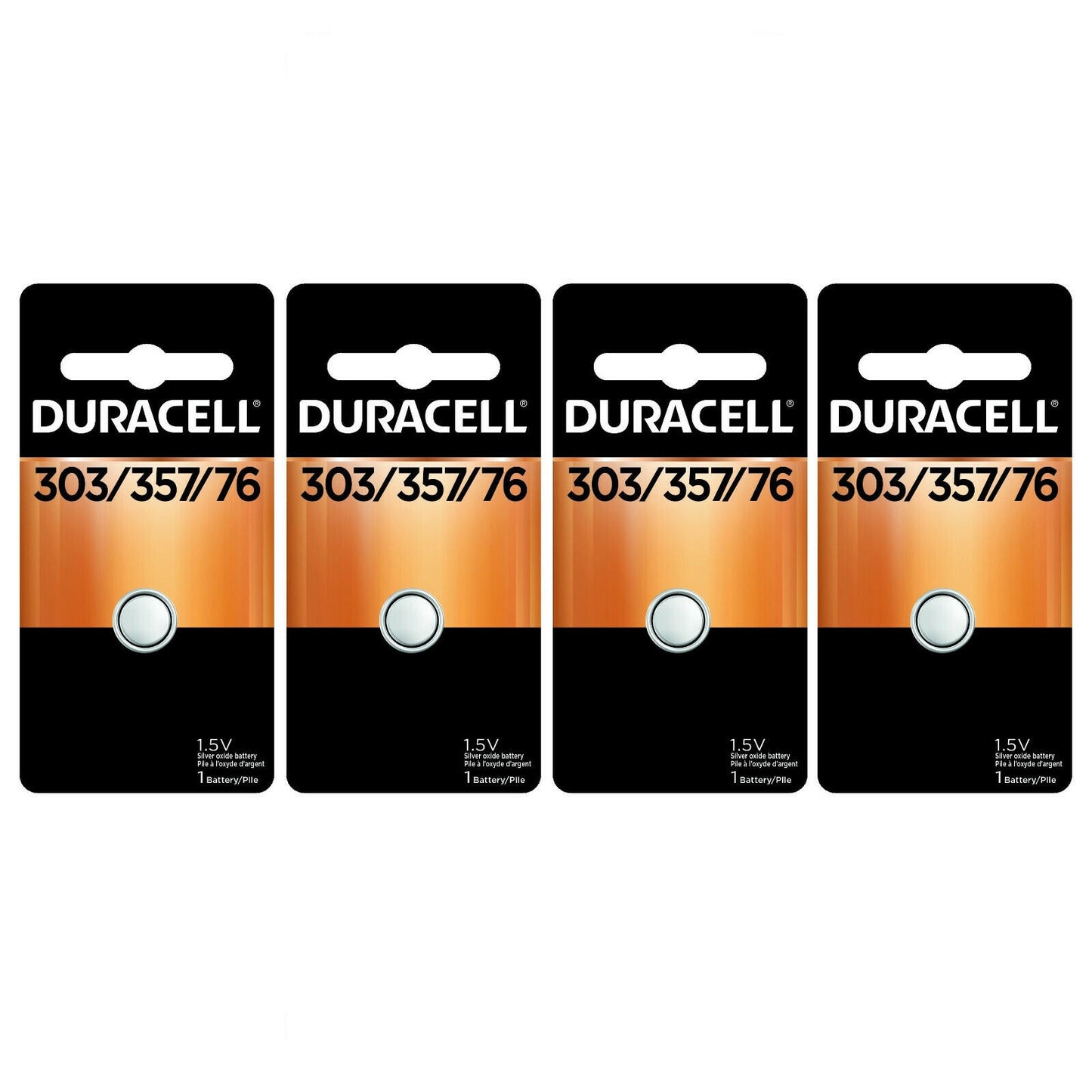4 x 303/357 Duracell Silver Oxide Batteries (AG13, SR44, SR44W, EPX76, 76B)