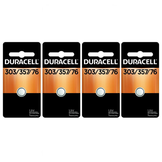 4 x 303/357 Duracell Silver Oxide Batteries (AG13, SR44, SR44W, EPX76, 76B)