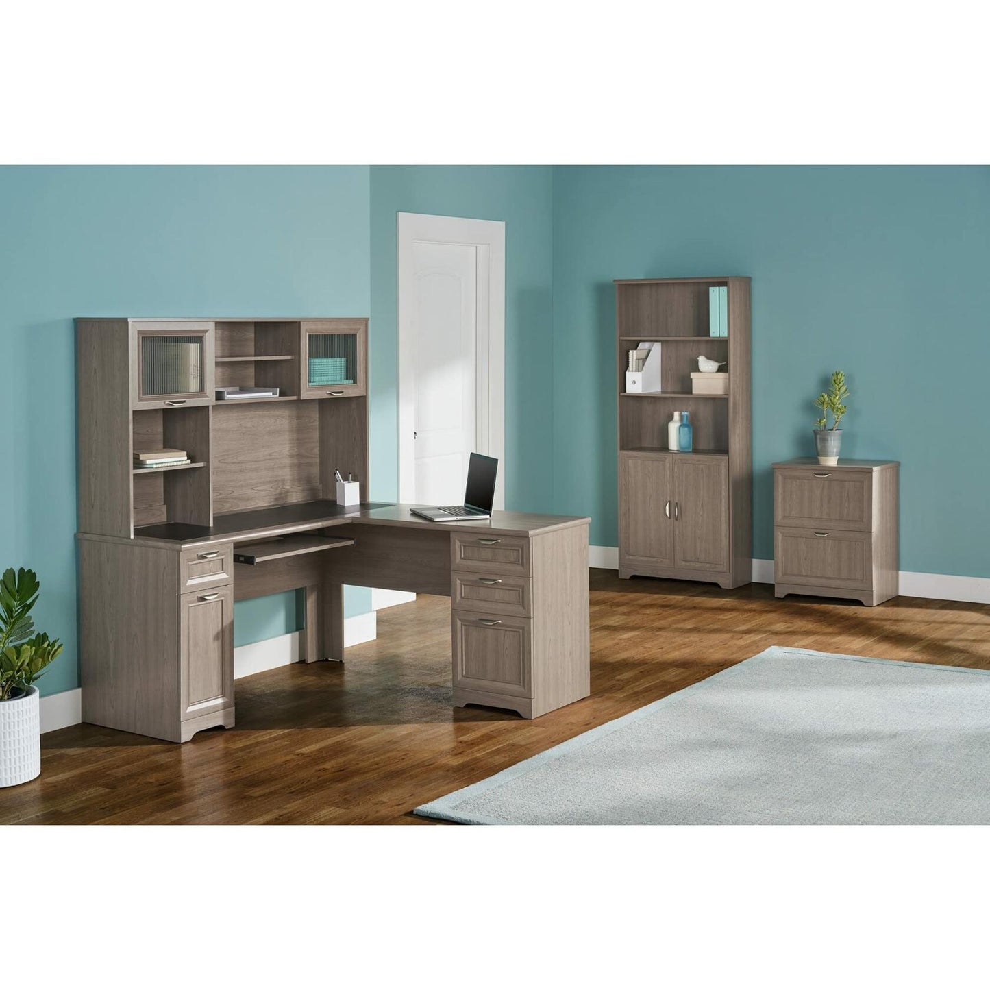 Realspace® Magellan 58"W Hutch For Corner Or L-Shaped Computer Desks, Gray