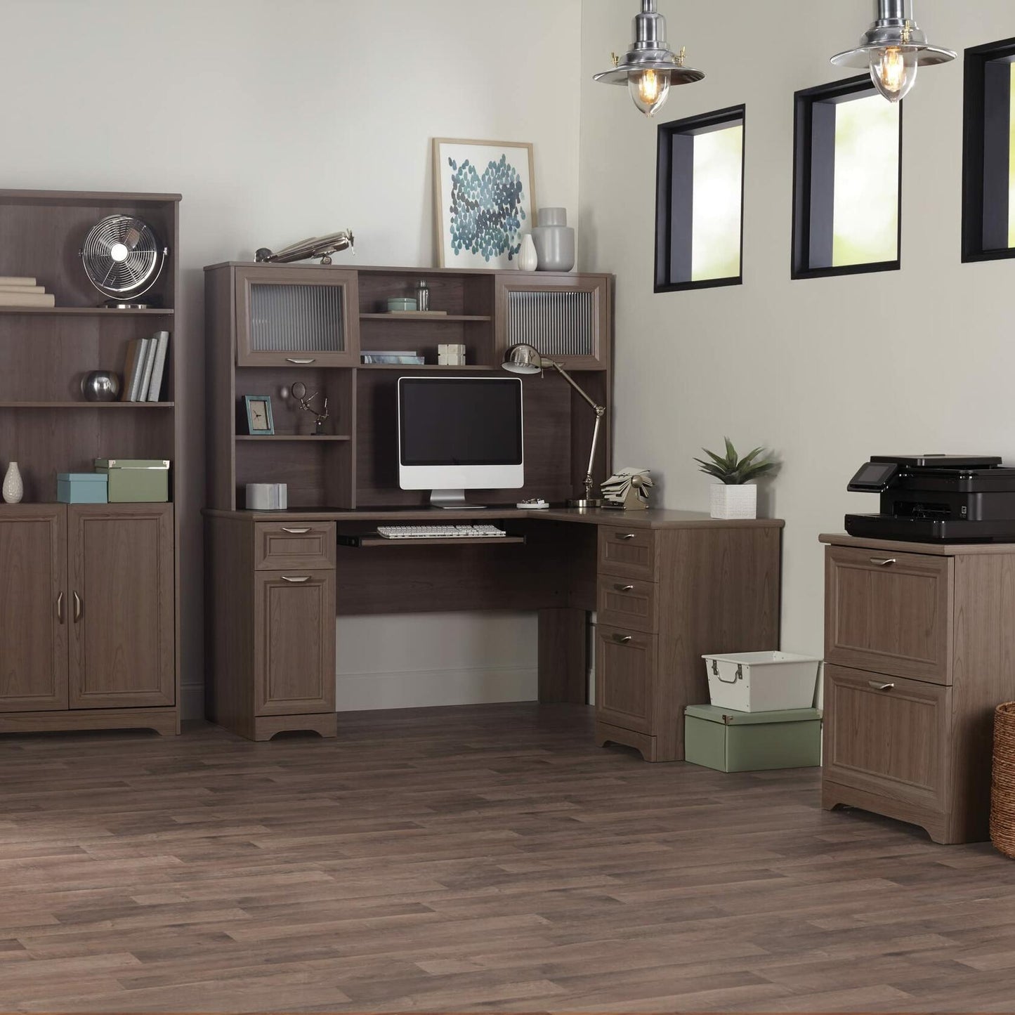Realspace® Magellan 58"W Hutch For Corner Or L-Shaped Computer Desks, Gray
