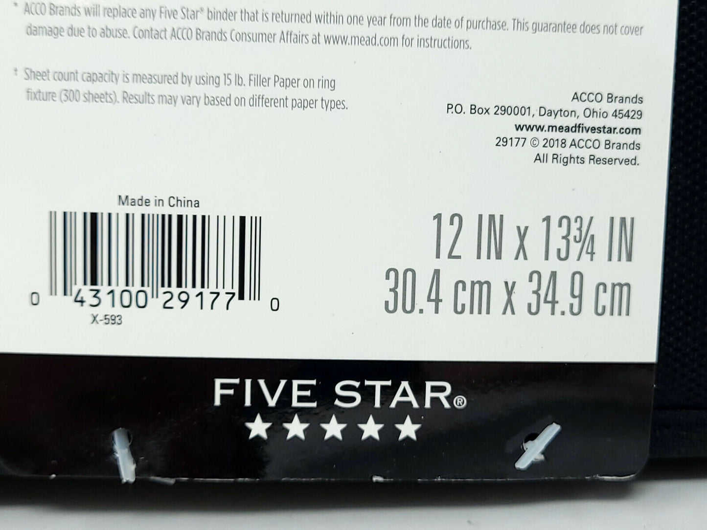 Five Star Zipper Binder School Organizer 1 1/2" Inch 300 Sheet Capacity 3 ring
