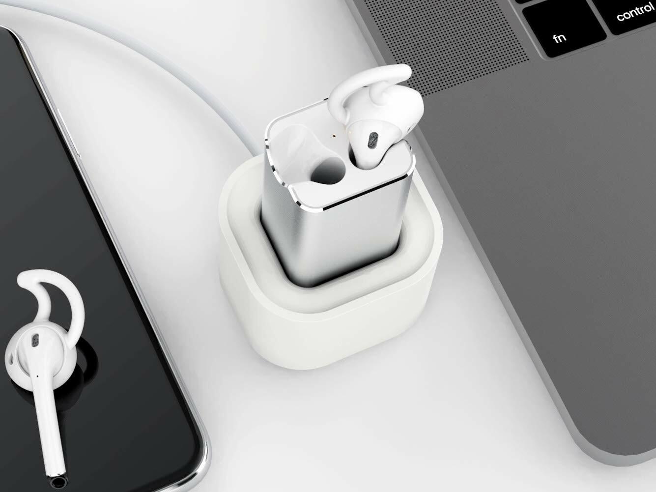 BLUERIN Airpods Charger Support Charging Airpods with Ear Hooks Desktop Charging Adapter with Stand Holder and in Car Charging Earbuds Accessories Airpod 1st & 2nd Generation Charger case Replacement