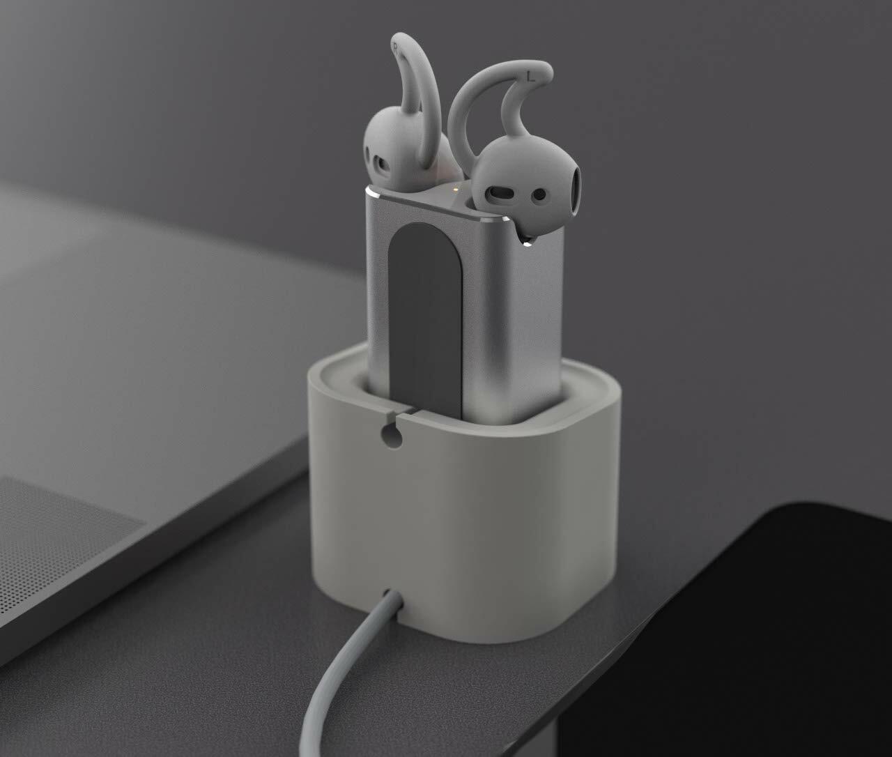 BLUERIN Airpods Charger Support Charging Airpods with Ear Hooks Desktop Charging Adapter with Stand Holder and in Car Charging Earbuds Accessories Airpod 1st & 2nd Generation Charger case Replacement