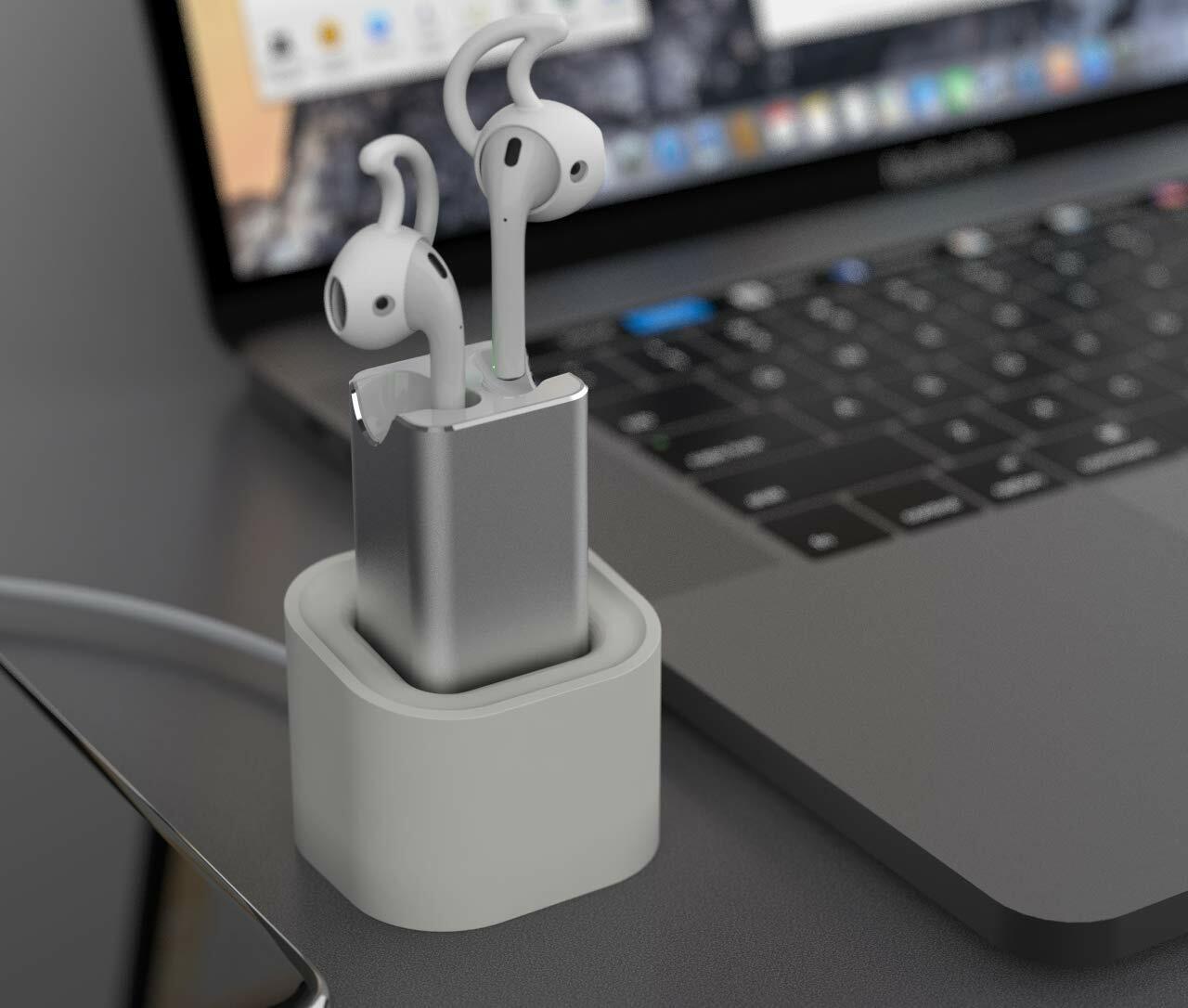 BLUERIN Airpods Charger Support Charging Airpods with Ear Hooks Desktop Charging Adapter with Stand Holder and in Car Charging Earbuds Accessories Airpod 1st & 2nd Generation Charger case Replacement