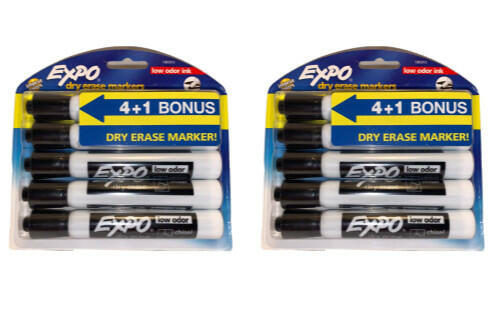 Expo Black Chisel Tip Dry Erase Markers Low Odor ~Bonus Pack 4+1~ Lot of 2