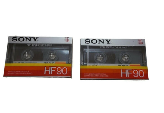 2 Vintage Sony HF90 Blank Audio Cassette Tapes Type I For Speech or Music NEW