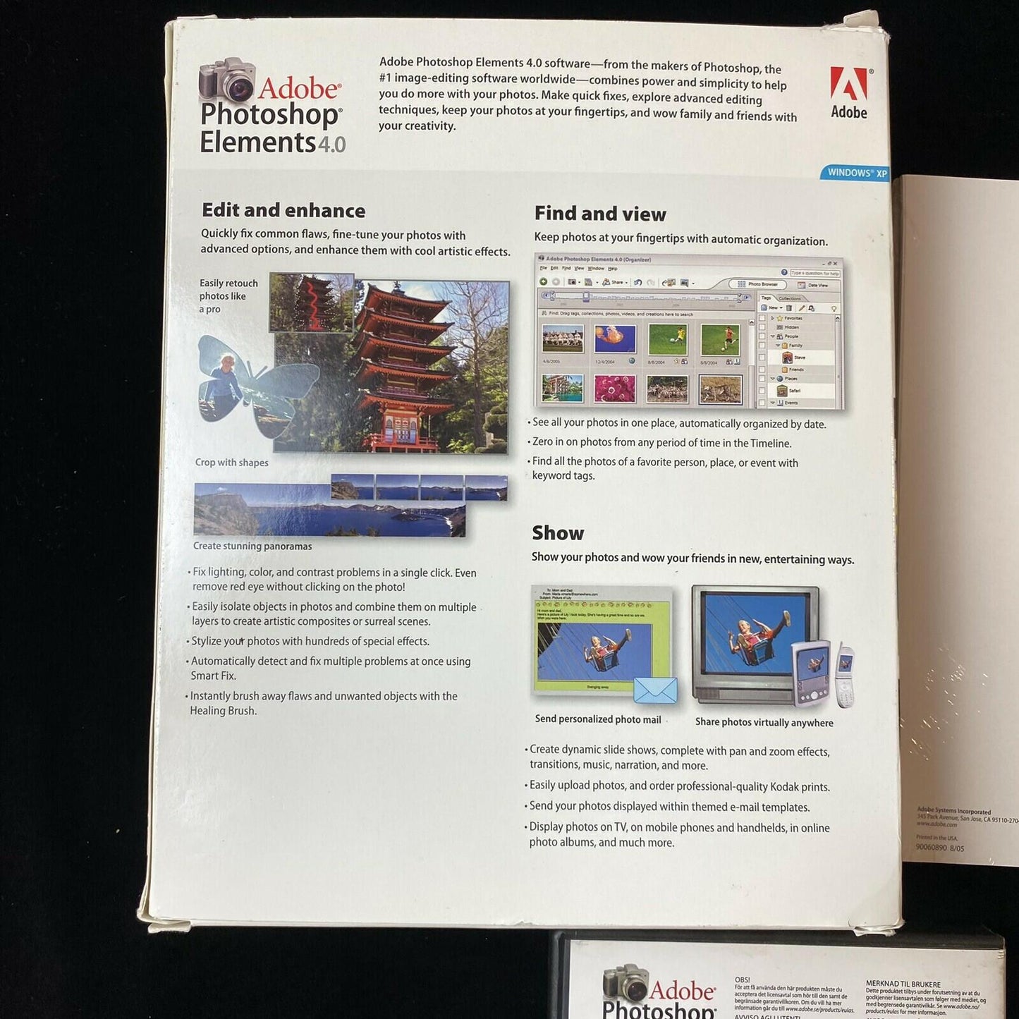 Adobe Photoshop Elements 4.0 Windows XP Full Retail Version Open box W Serial