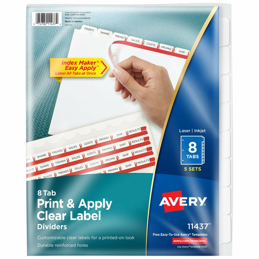 Avery 8 Tab Dividers for 3 Ring Binder, Easy Print & Apply Clear Label Strip,