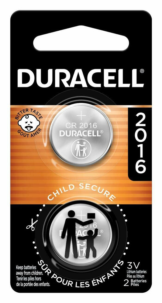 Duracell CR2016 3V Lithium Battery, Child Safety Features, 2 Count Pack, Lithium