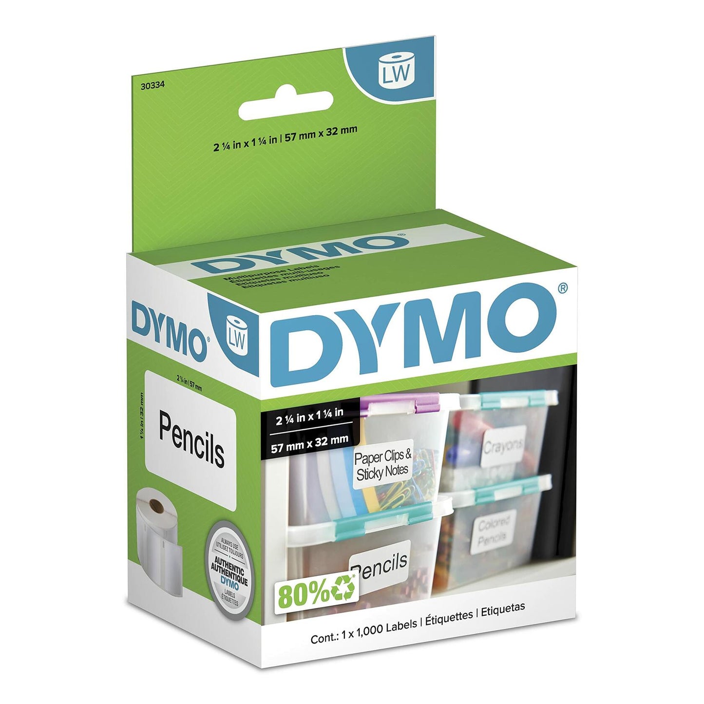 DYMO Authentic LW Multi-Purpose Labels DYMO Labels for LabelWriter Printers Great for FBA / FNSKU Barcodes 1-1/4" x 2-1/4" 1 Roll of 1000