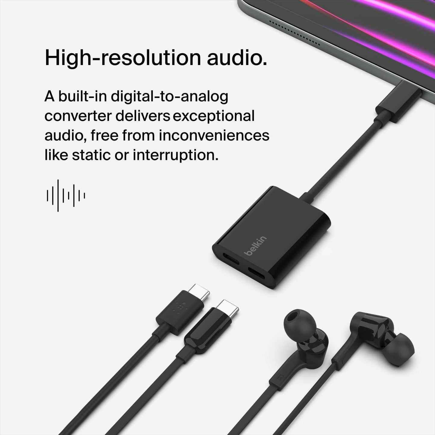 Belkin RockStar USB-C Audio + Charge Adapter, Headphone Adapter w/ USB-C 60W