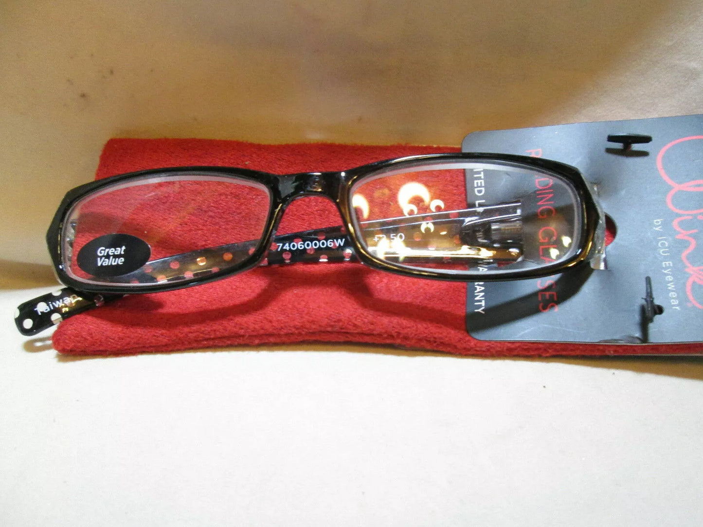 Dr Dean Tech Reading Glasses +1.25 Fashion Frame w/ Case POLKA DOT RED