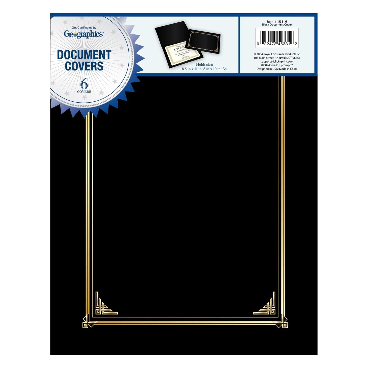 Geographics Classic Linen Certificate/Document Covers, 12.5” x 9.75”, Black (...