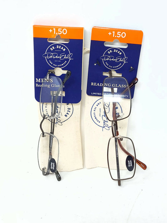 2x Dr. Dean Reading Glasses - Mixed Frame with sleeve  - +1.50 - NEW