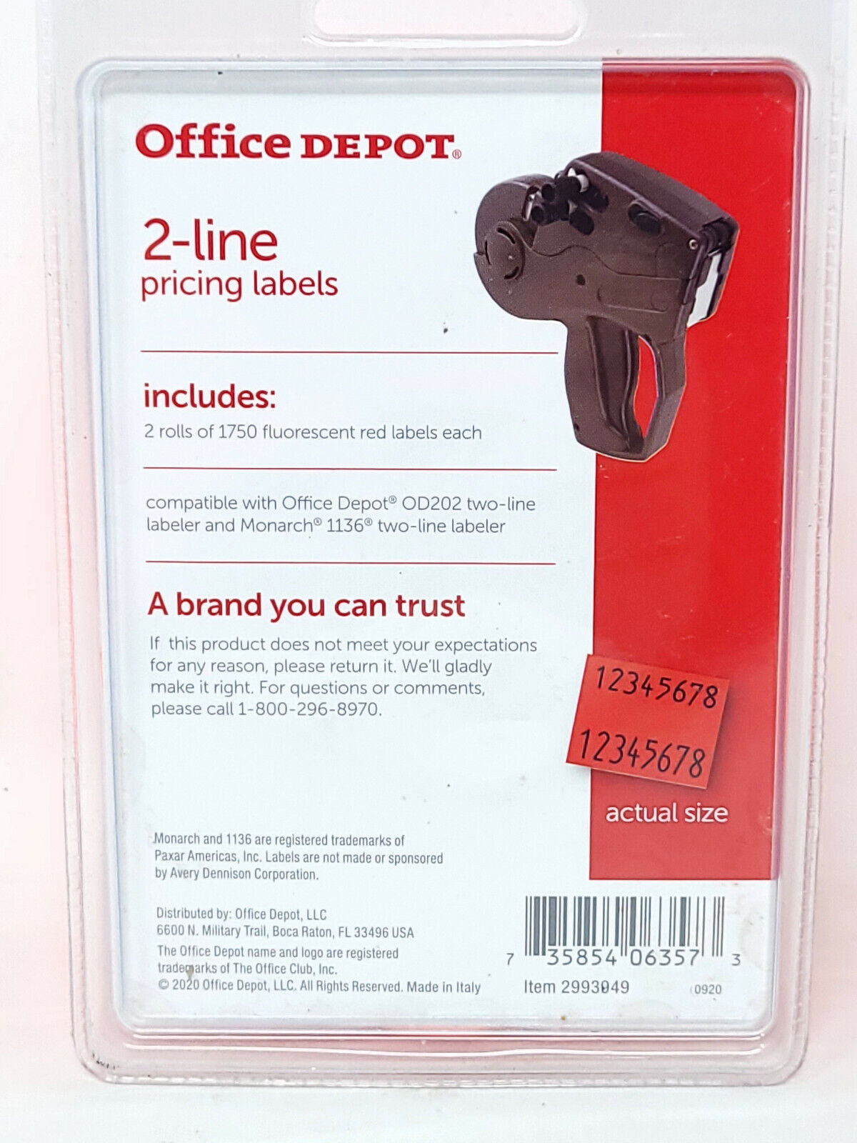 Office Depot Two-line Pricing Labels Fluorescent Red - Item 2993949 - NEW