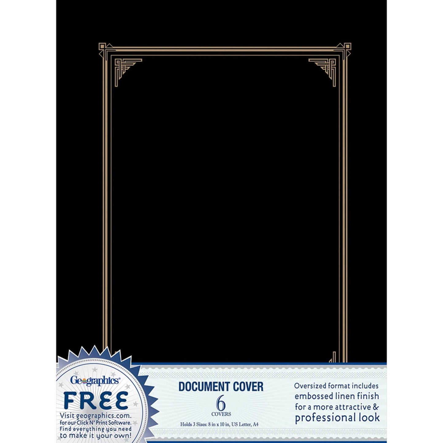 Geographics Classic Linen Certificate/Document Covers, 12.5” x 9.75”, Black (...