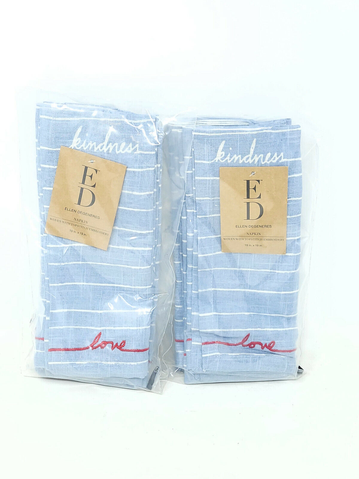 Lot of 2x ED Ellen DeGeneres “Signature Words" (19” x 19”) Napkins Blue - NEW