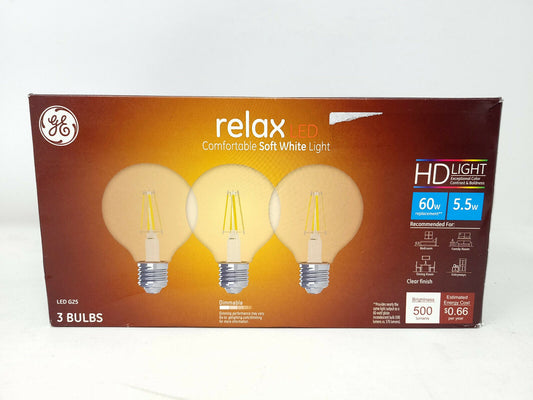General Electric GE 3pk 60W Relax LED Light Bulb SW G25 Globe Clear - Retail New