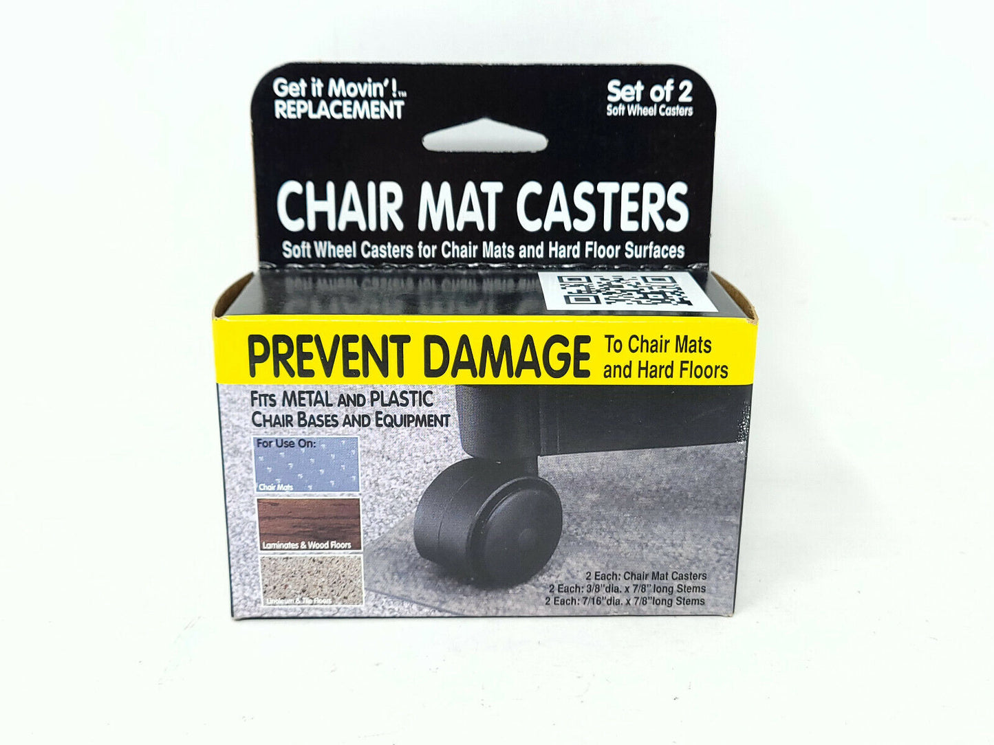 Replacement Carpet Casters For Metal Base Chairs - Black 2/Pack - Prevent Damage