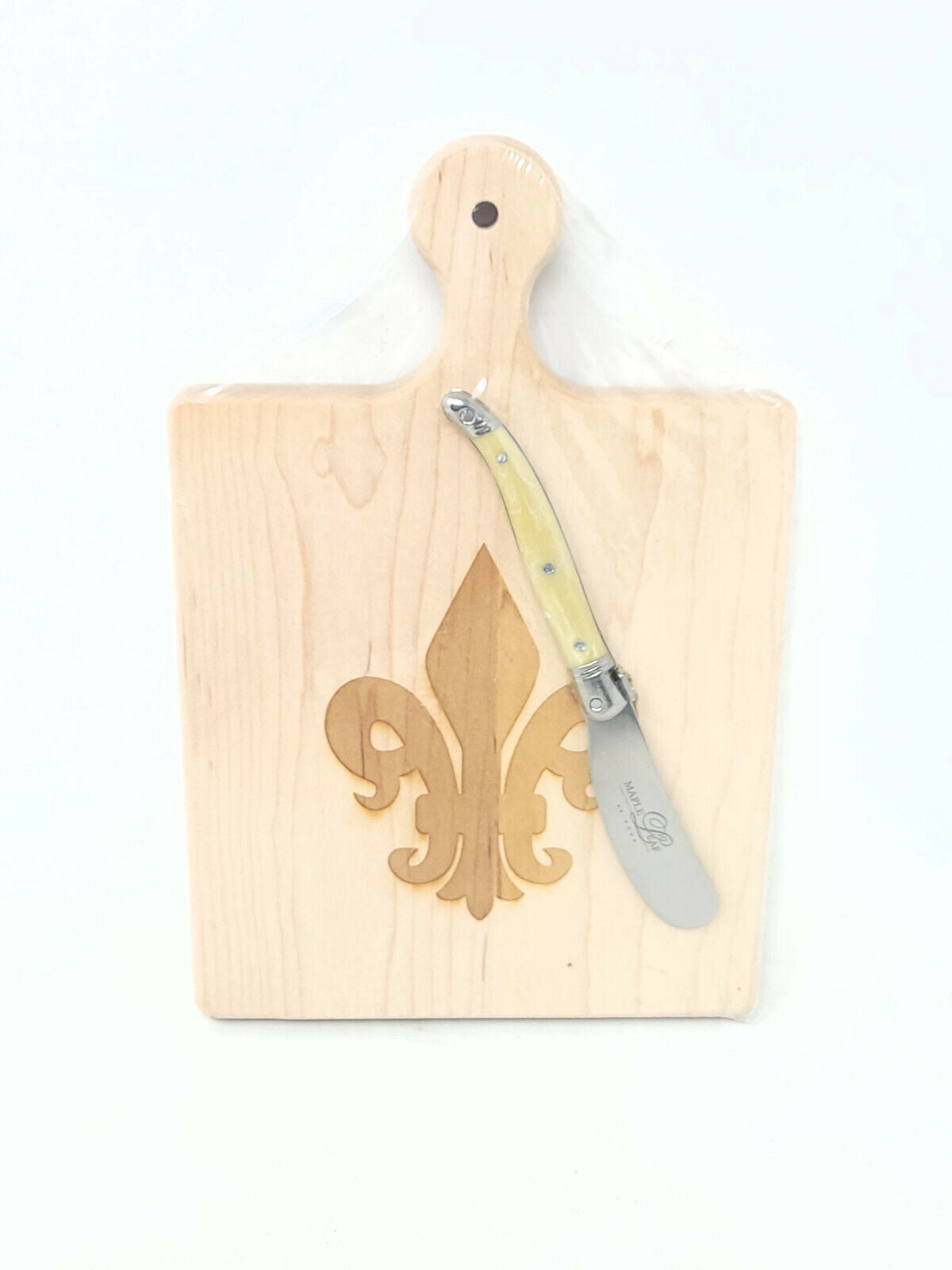 Maple Leaf at Home Wood 6 x 7" Square Serving Cutting Board - Fleur-de-lis - NEW