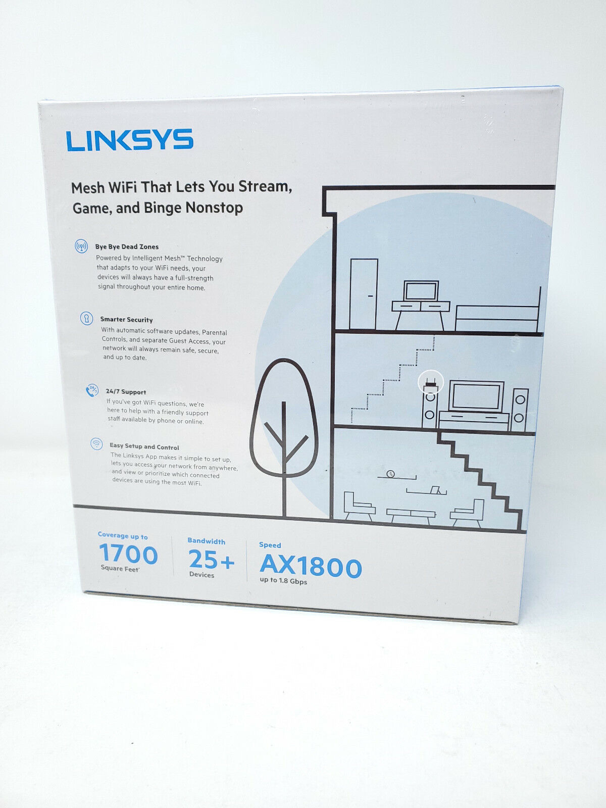 Linksys - Max-Stream AX1800 Dual-Band Mesh Wi-Fi 6 Router - Black - New in Box