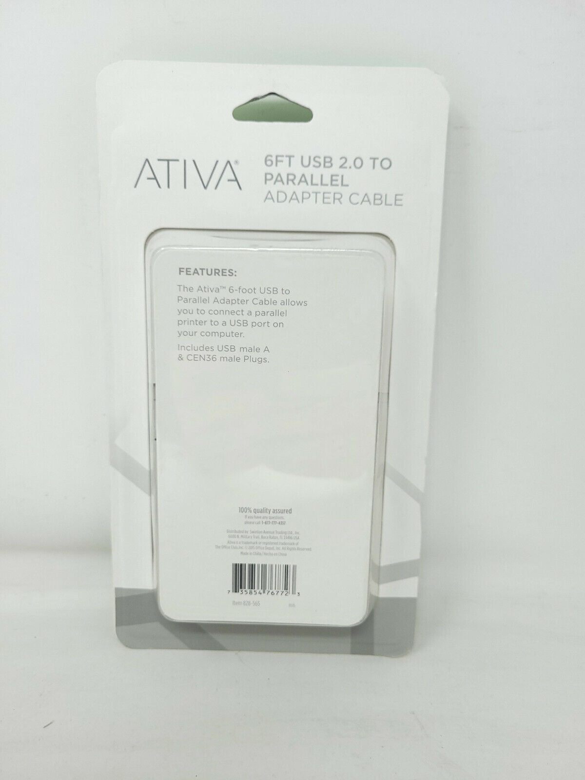 Ativa 6FT USB 2.0 To  Parallel Adapter Printer  Cable, 6'  828-565 - NEW in box
