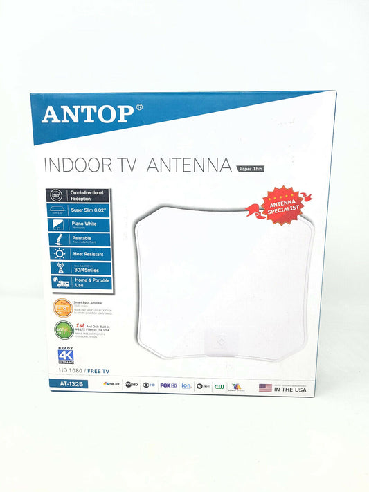 ANTOP AT-132 Paper Thin High Gain Indoor TV Antenna, 30 Mile Long Range - NEW