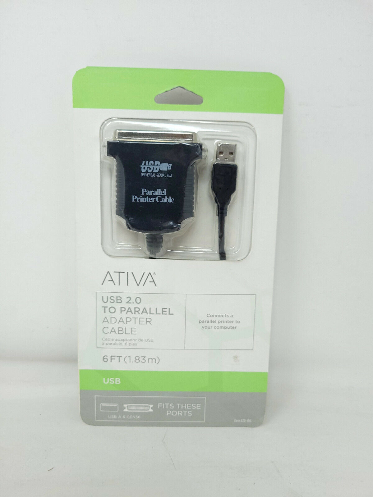 Ativa 6FT USB 2.0 To  Parallel Adapter Printer  Cable, 6'  828-565 - NEW in box