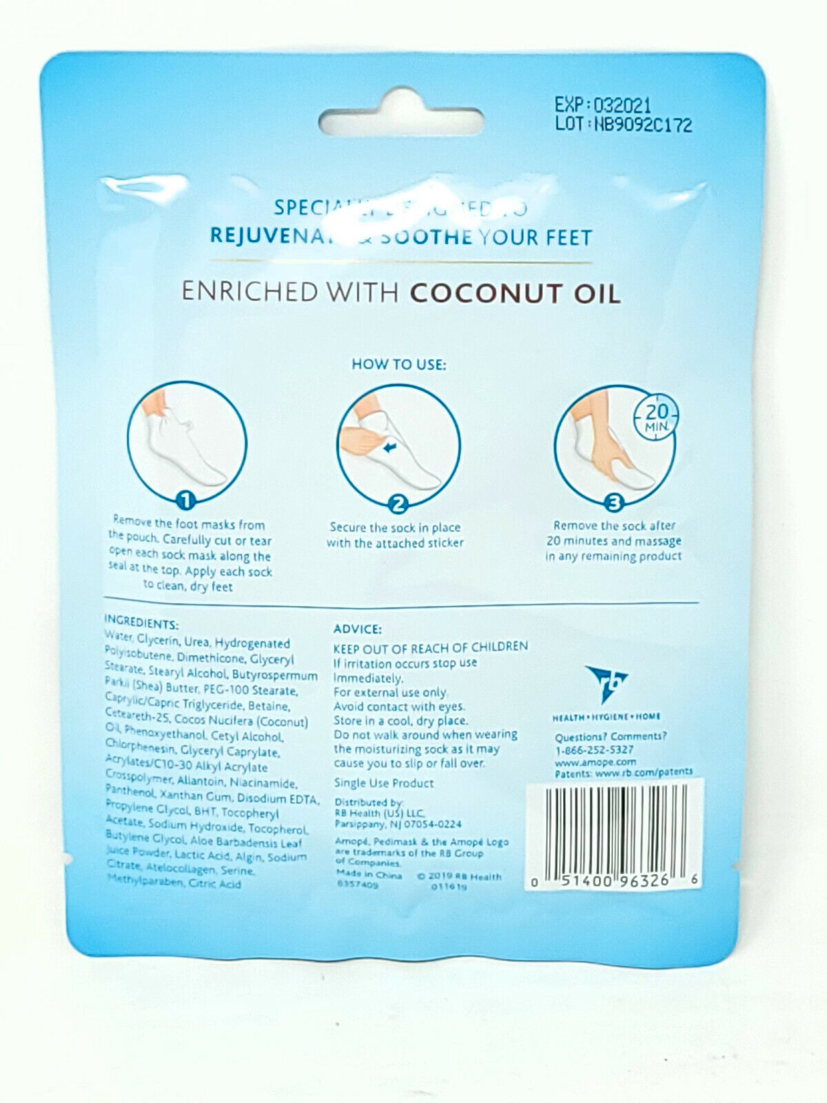 Amope Pedimask 4 Pair Foot Sock Mask (L3) With Moisturizers and Coconut Oil READ