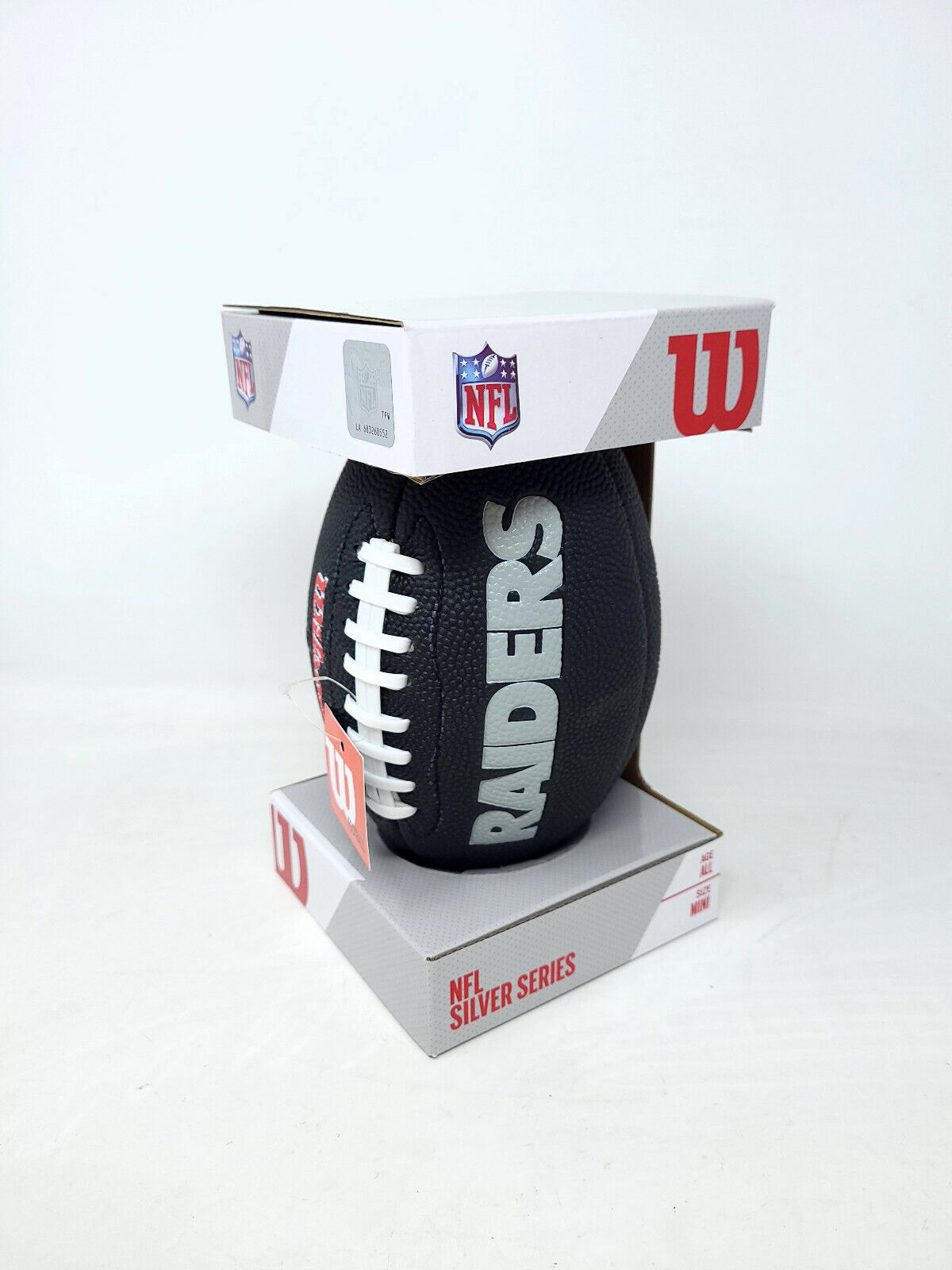 WILSON RAIDERS NFL SILVER SERIES MINI FOOTBALL BLACK - New in Box