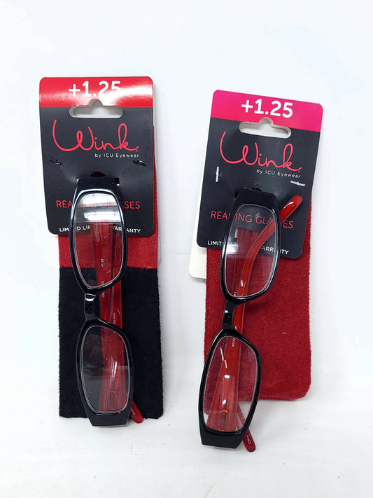 2x ICU Wink Reading Glasses - Red with sleeve  - +1.25 - NEW