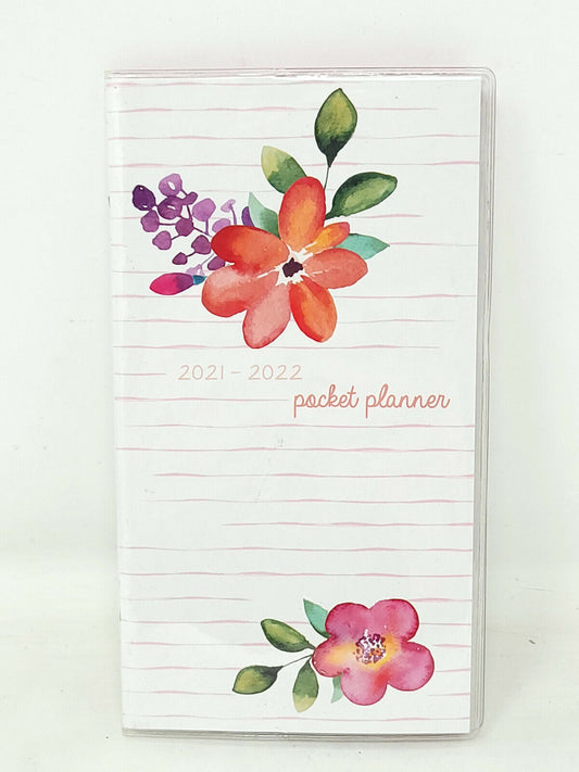 2021-2022 Pocket Planner Monthly Calendar "Flowers & Lines"  6.75x3.75" - NEW